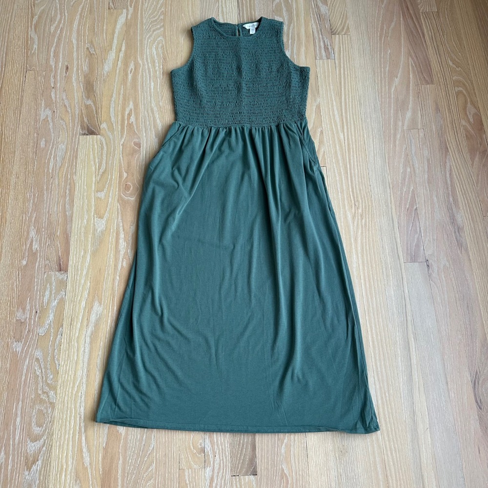 Garnet Hill Eva Smocked Tank Midi Dress Organic Earthy Casual Cottagecore M